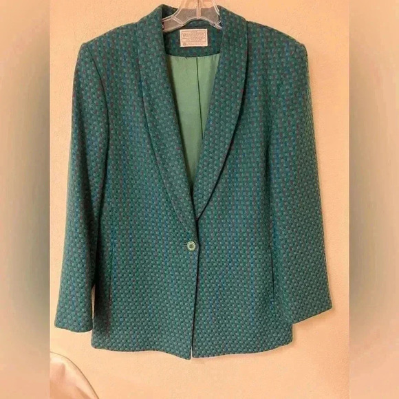 Pendleton Blazer Womens 10 100% Wool Jacket Miss Geometric Button Green Blue - Picture 1 of 8